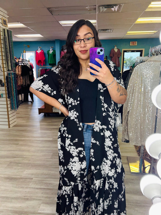 Black Floral Cardigan