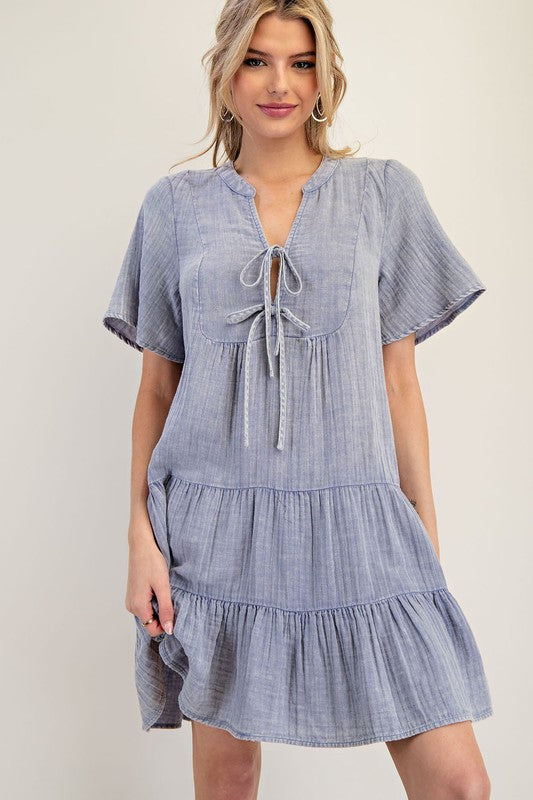 Chambray Cotton Gauze Mini Dress