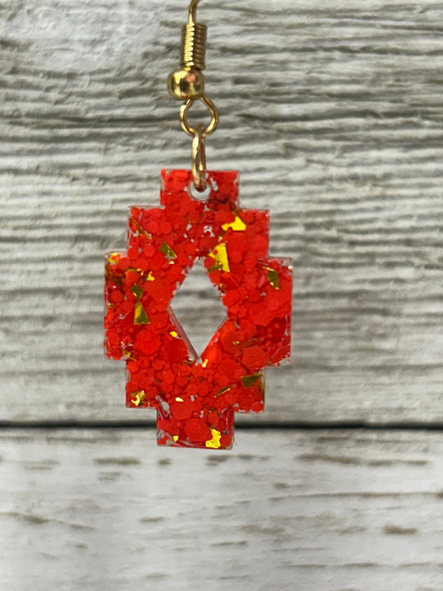 Small Red Aztec Resin Glitter Earrings