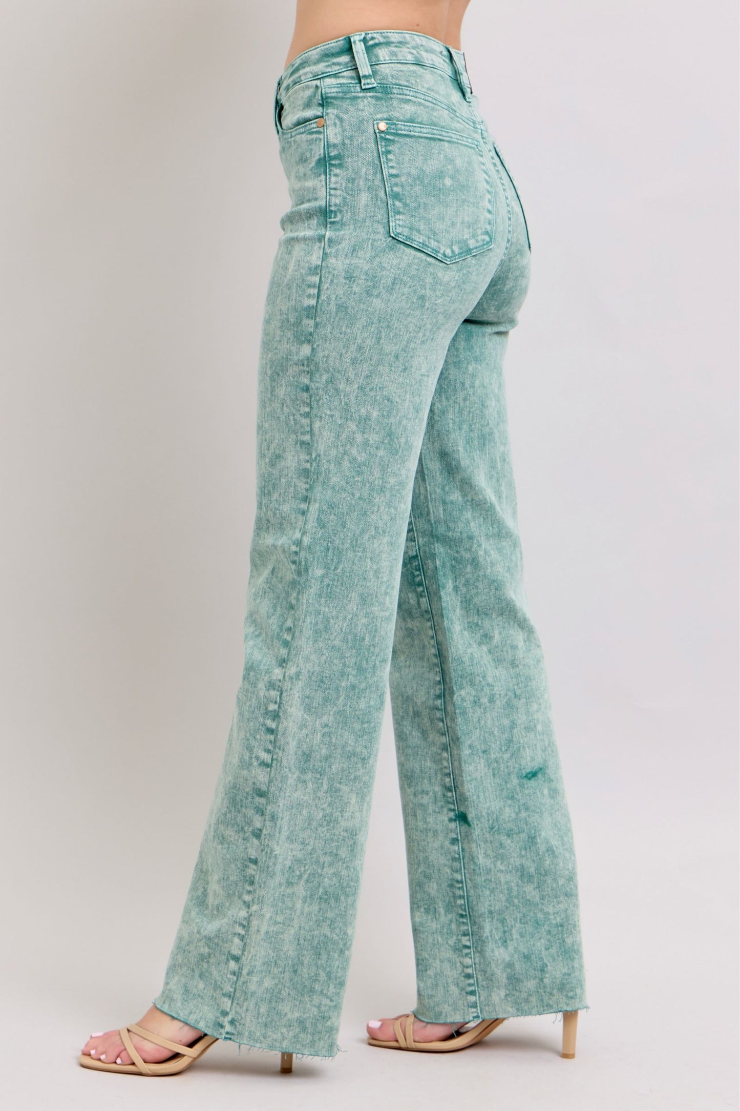 HW Sea Green Raw Hem Dad Jean