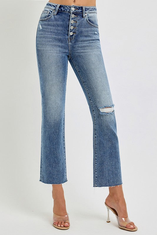 Risen HR Crop Straight Button Fly Jeans