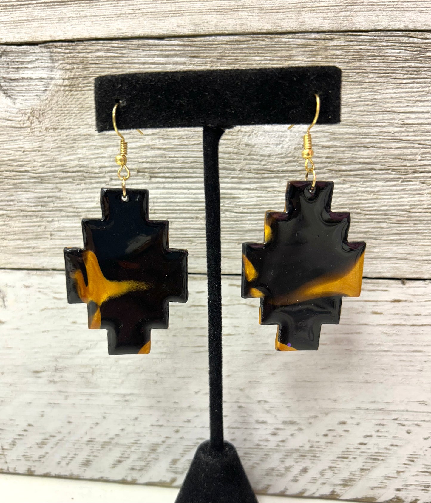 Black/Gold Leopard Aztec earrings