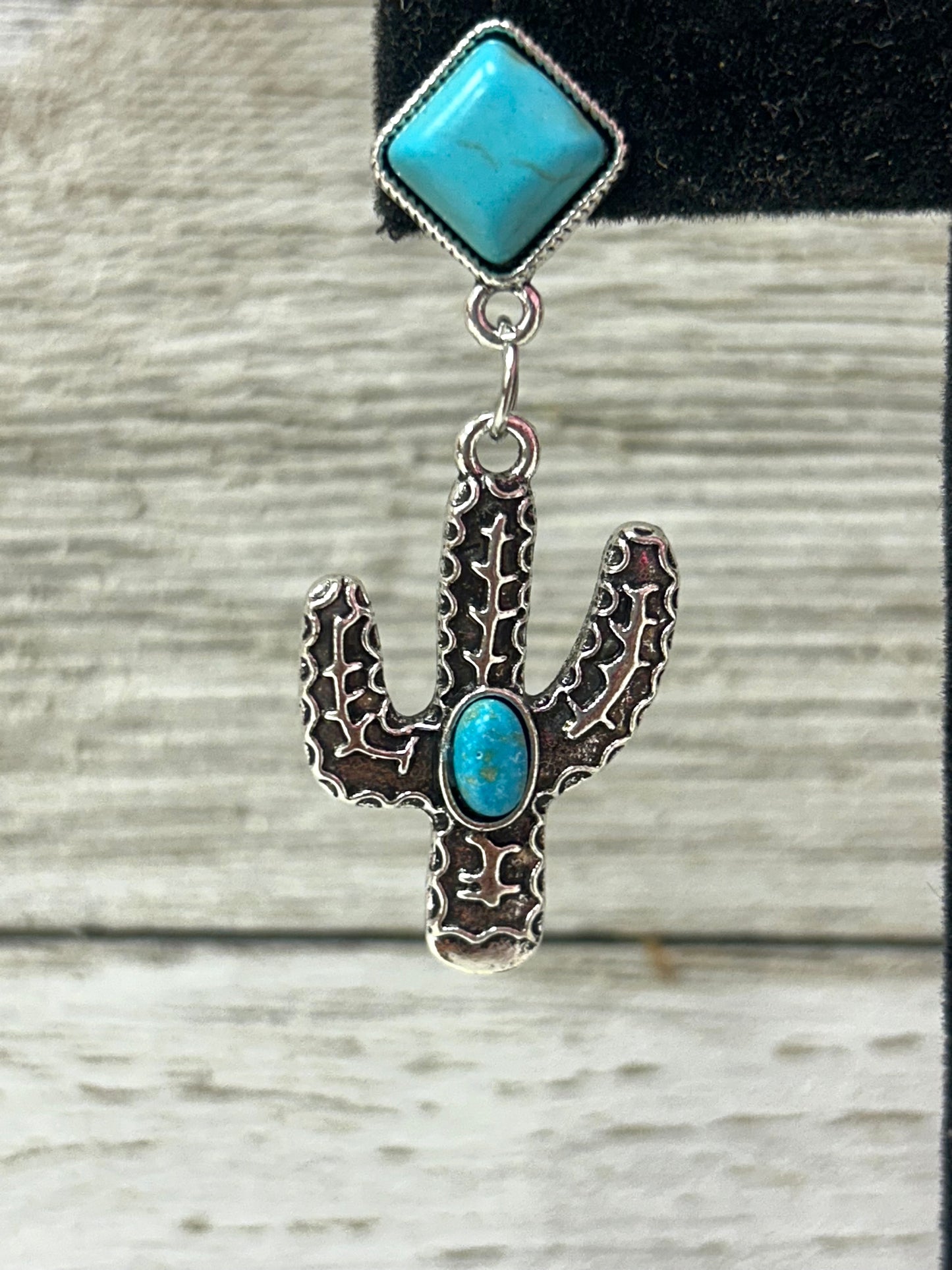Turquoise Cactus Pendant Earrings