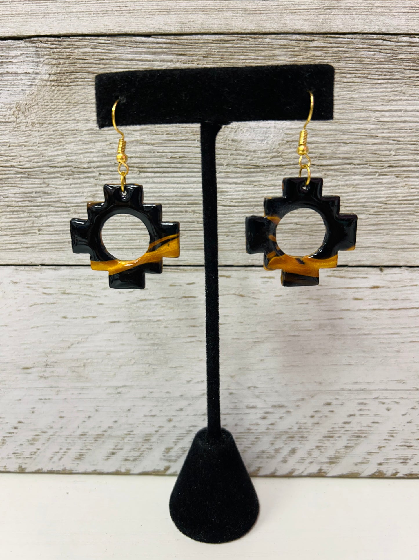 Black/Gold Leopard Aztec earrings