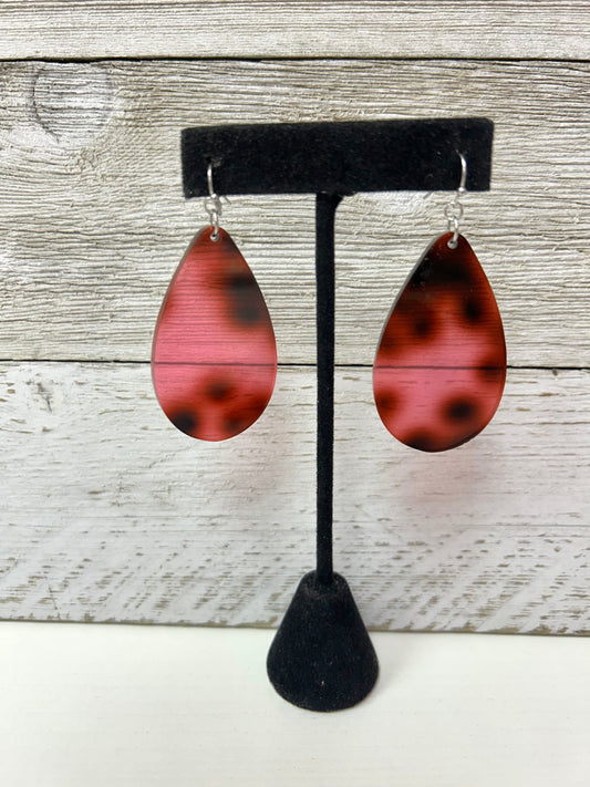 Pink Tortoise Teardrop Earrings