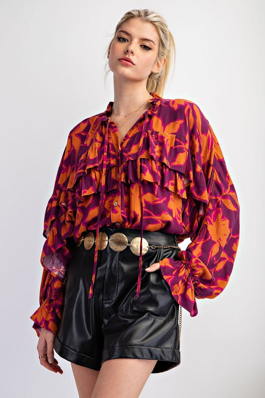 Gauze Ruffle Floral Blouse