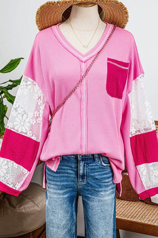 Lace Floral Stitch Knit Blouse