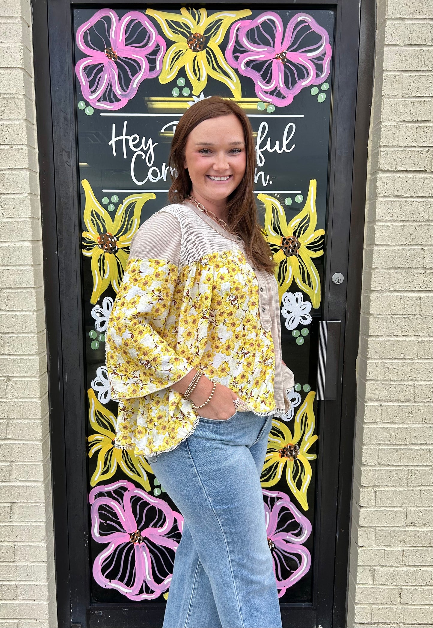 Floral Print Crotchet Detail Top