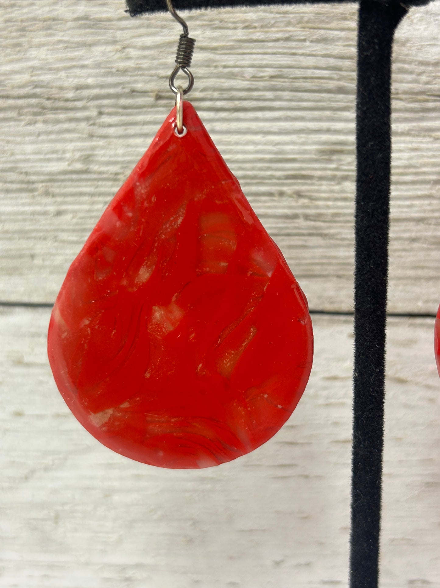 Red Swirl Resin Teardrop Earrings