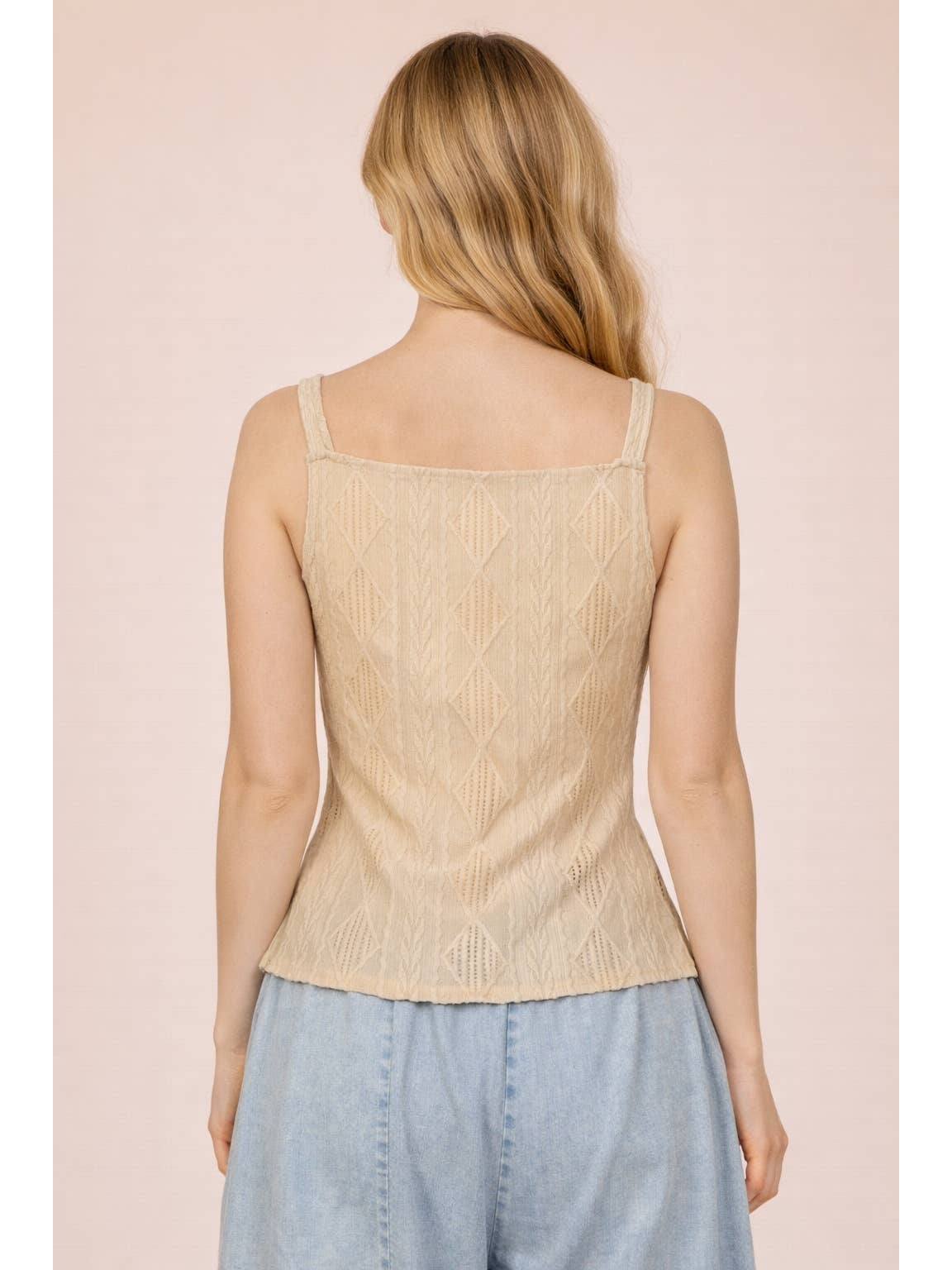 Taupe Sleeveless Button Down Top