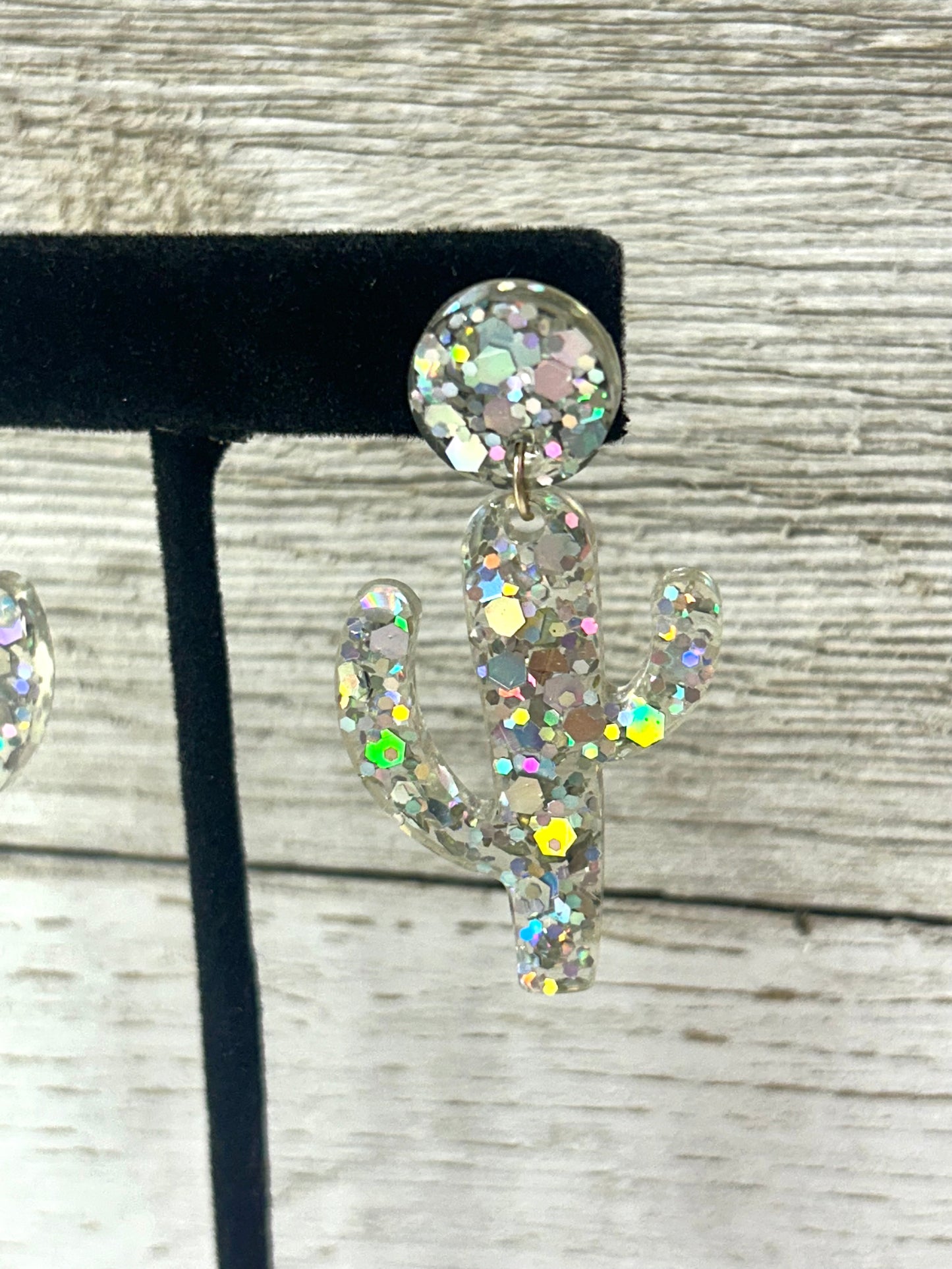 Cactus Sparkle Resin Earrings