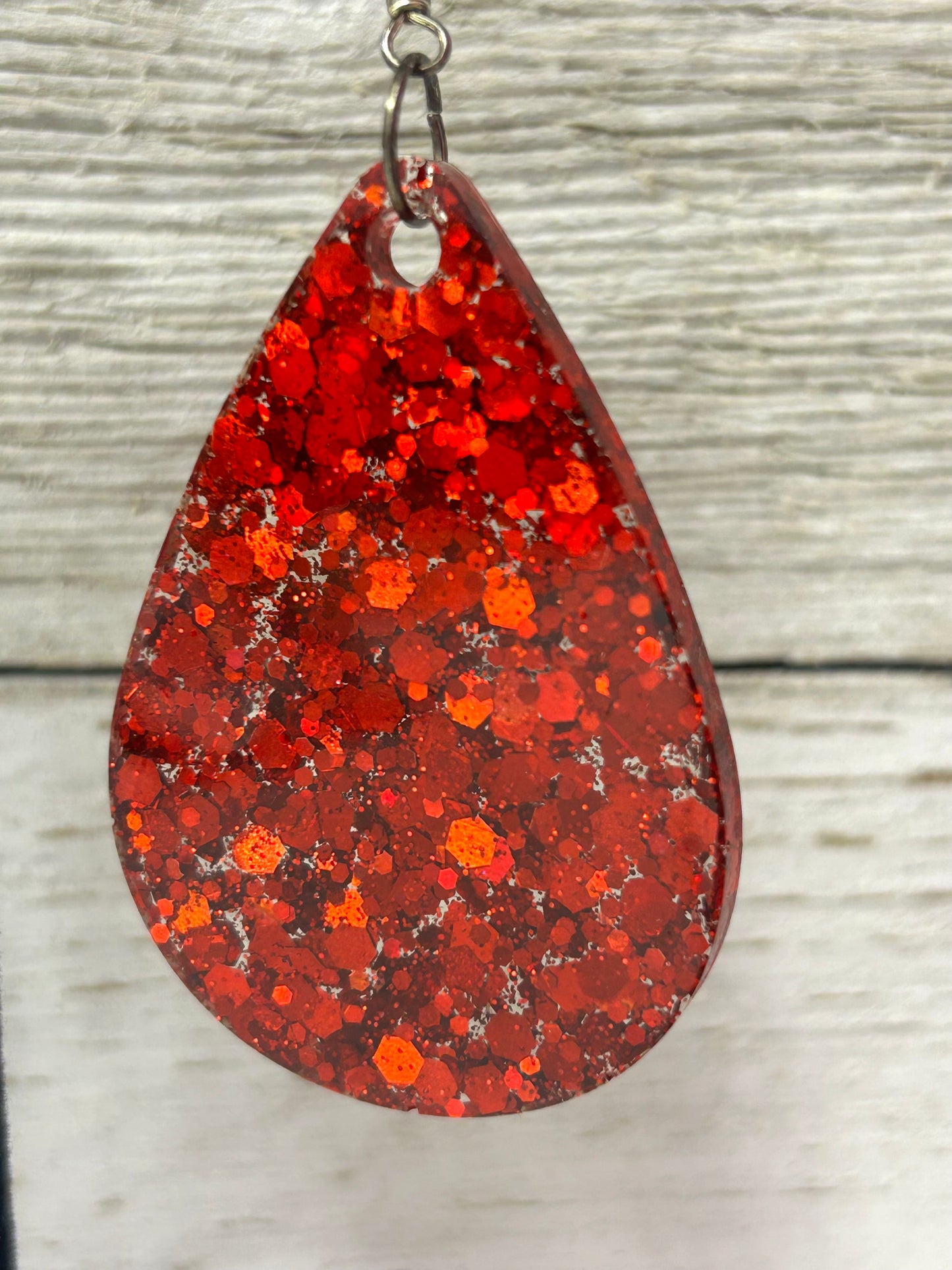 Large Glitter Red Teardrop Earrings