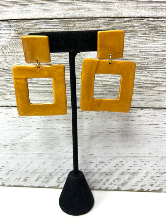 Sparkly Mustard Square Clay Earrings