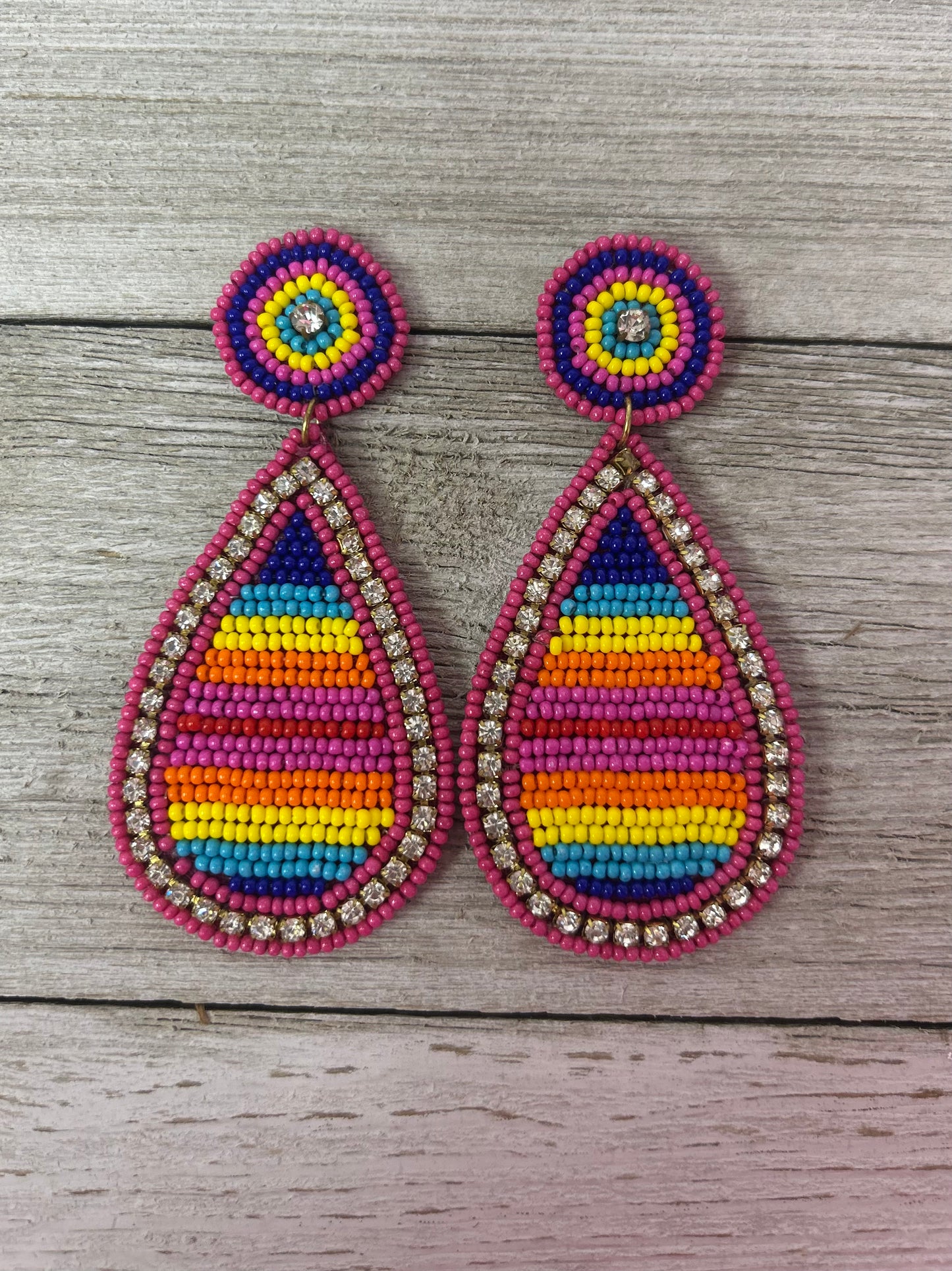 Seed Bead Earrings Multi Rhinestone