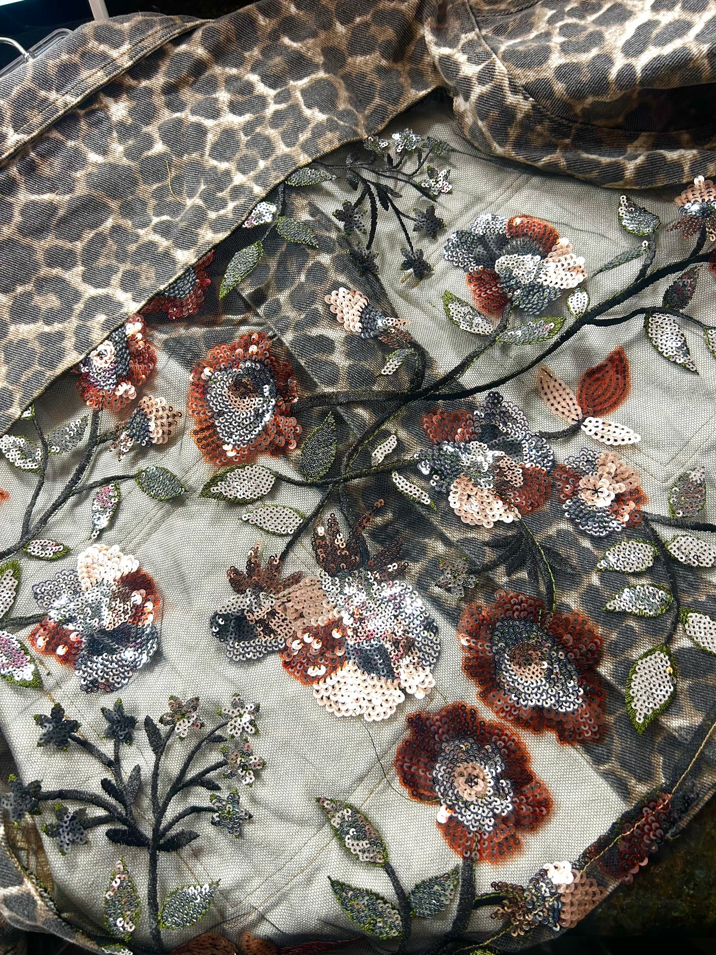 Leopard Denim Jacket With Back Contrast