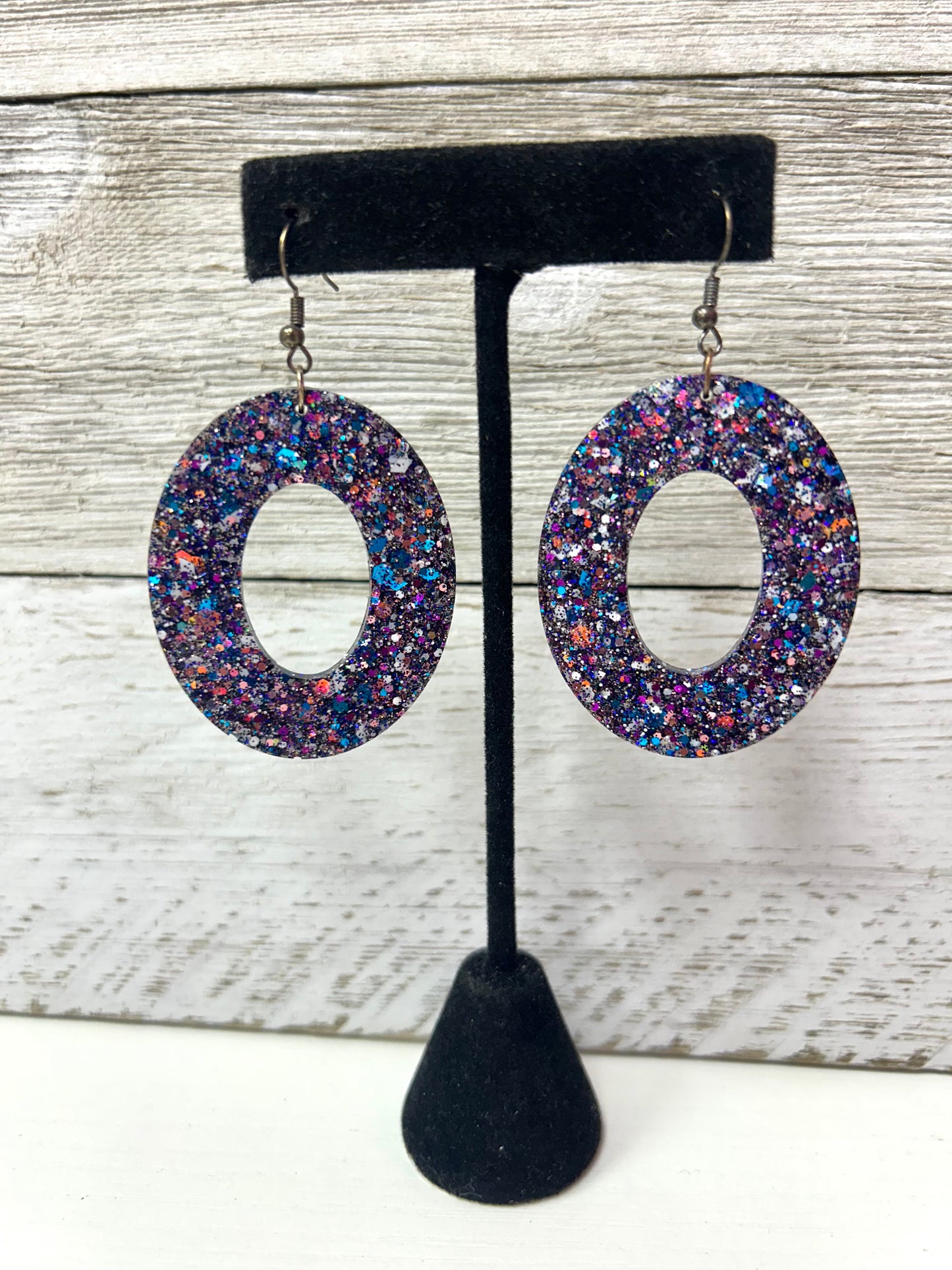 Purple Oval Resin Earrings