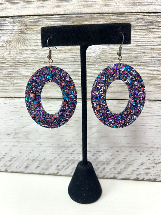 Purple Oval Resin Earrings