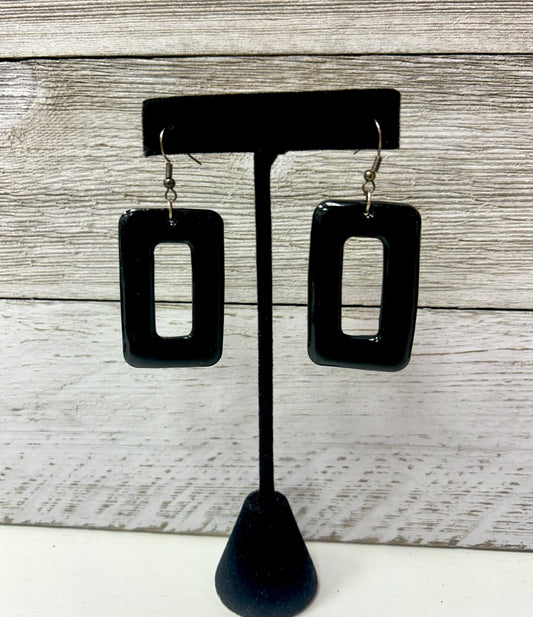 Clay Black Rectangle Earrings