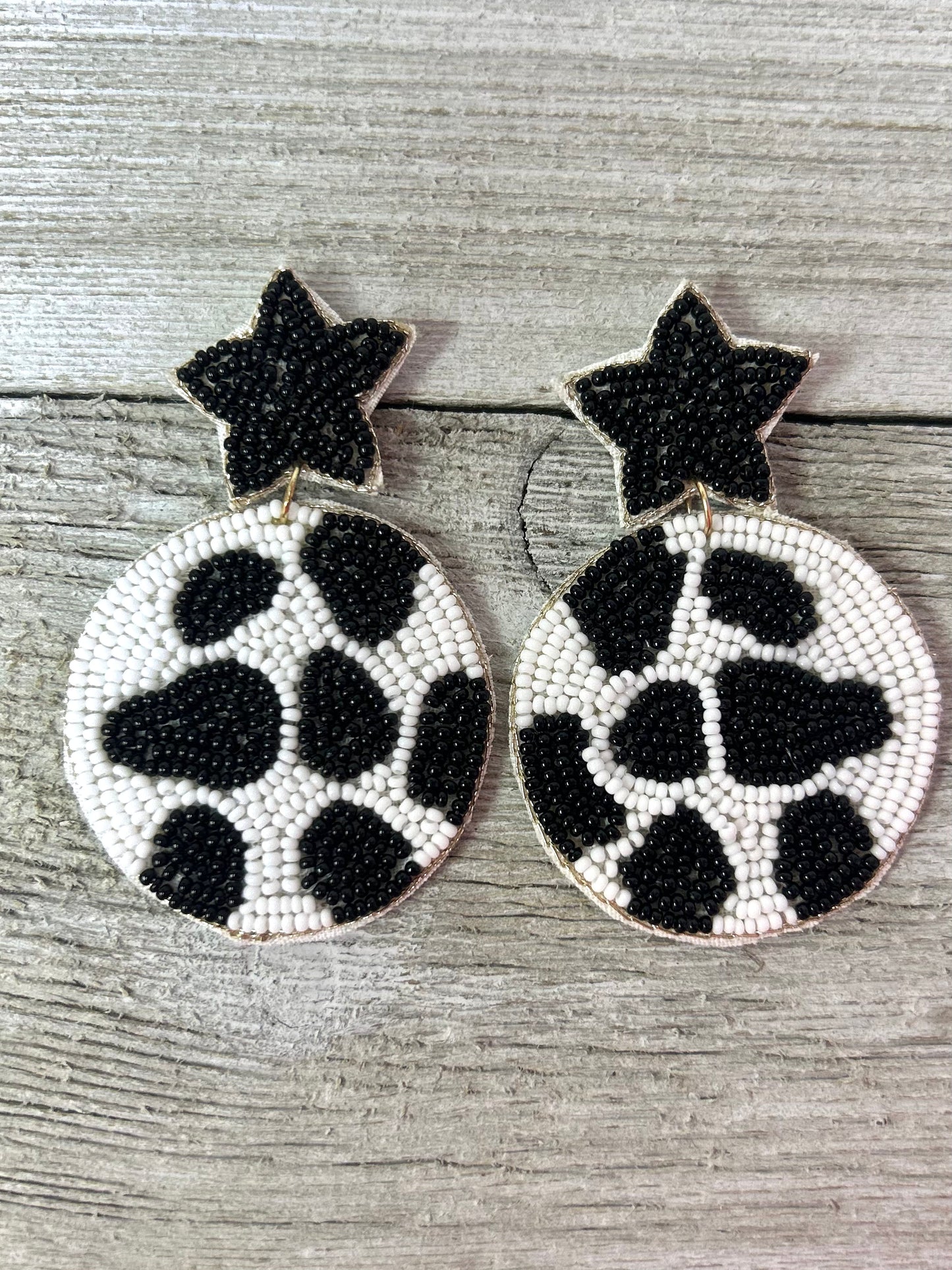 Seed Bead Earrings Cow Print