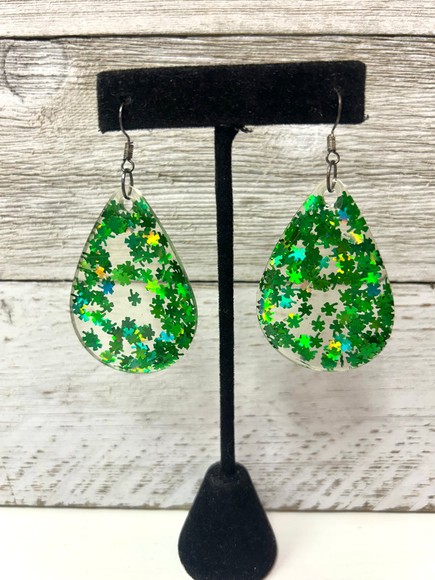 Large Shamrock Teardrop Resin earring