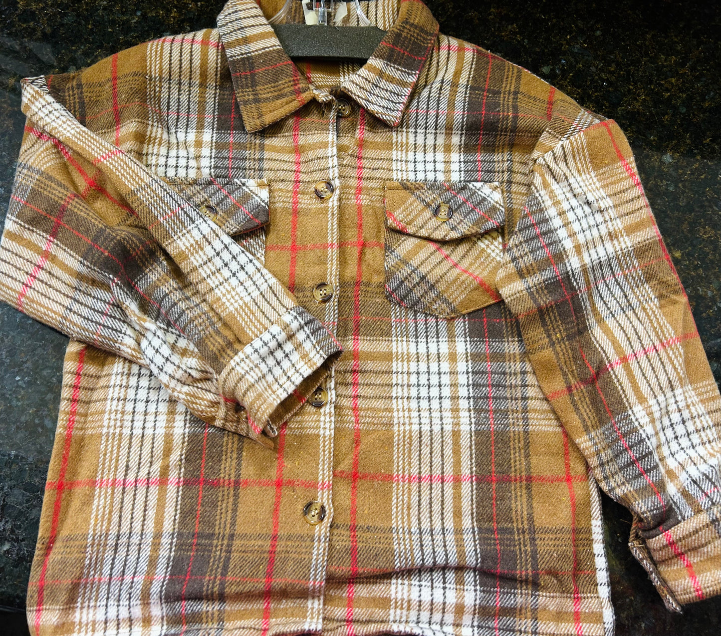Childrens Unisex Brown Plaid Top