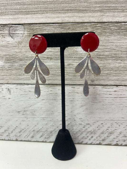 Clay Stud Metal Leaf Earrings