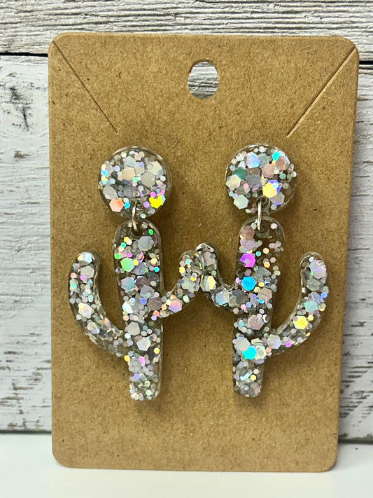 Cactus Sparkle Resin Earrings