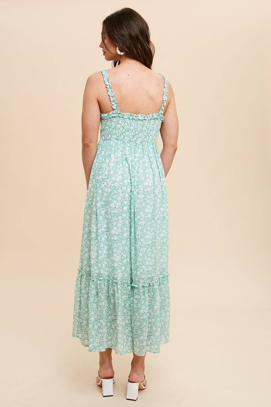 Kelly Green Floral Button Down Dress