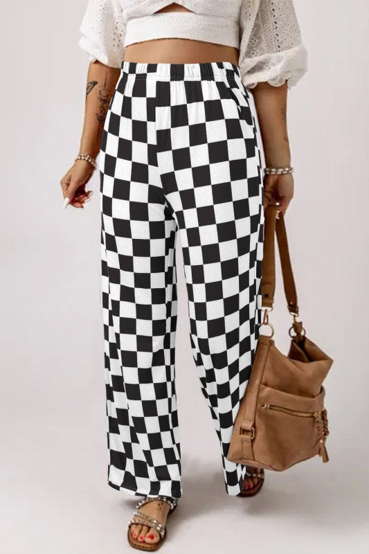 Checkered HW Wide Leg Pants
