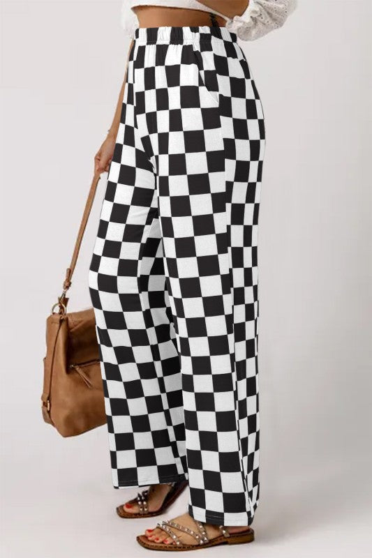 Checkered HW Wide Leg Pants