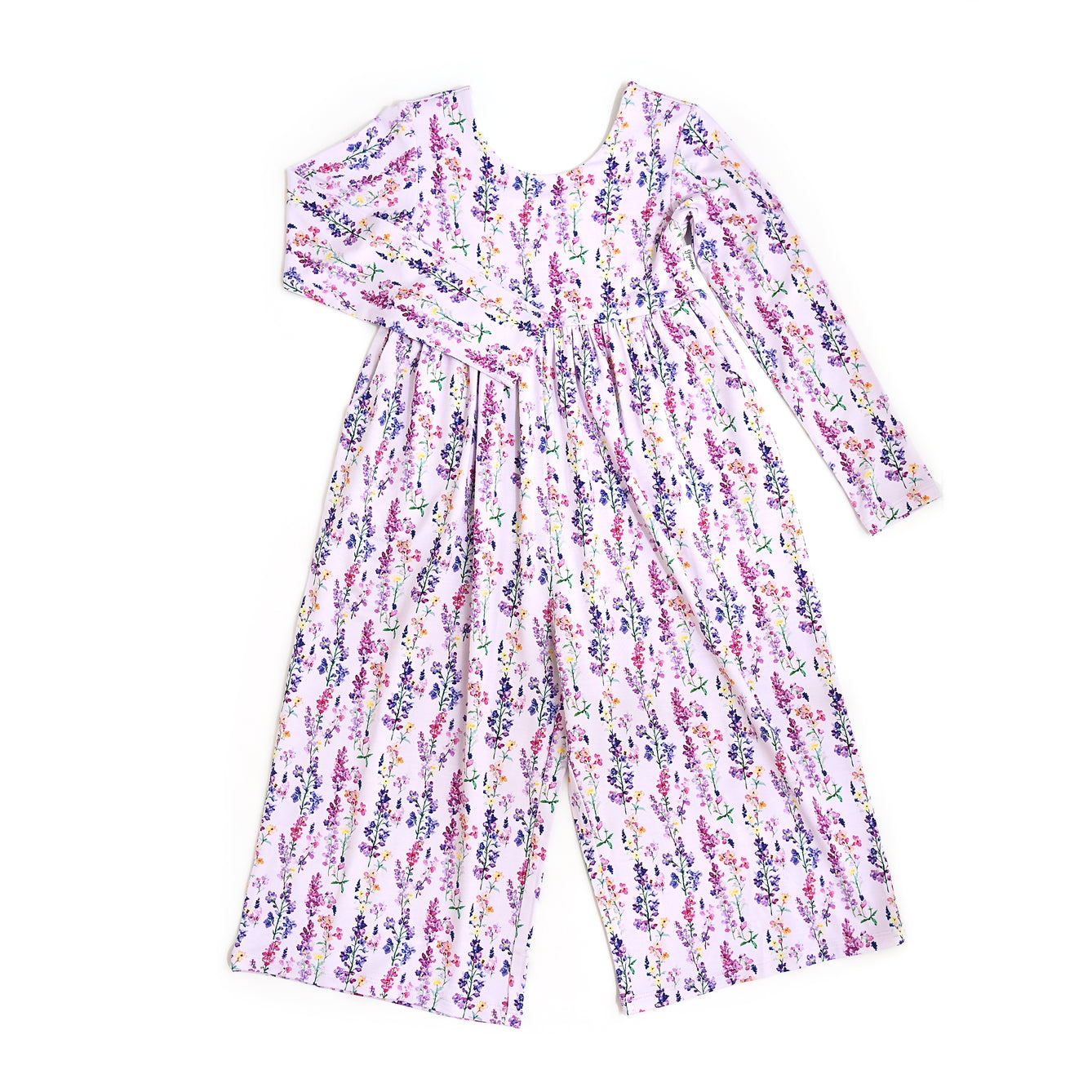 Purple Floral Bamboo Wide Leg Kids Romper
