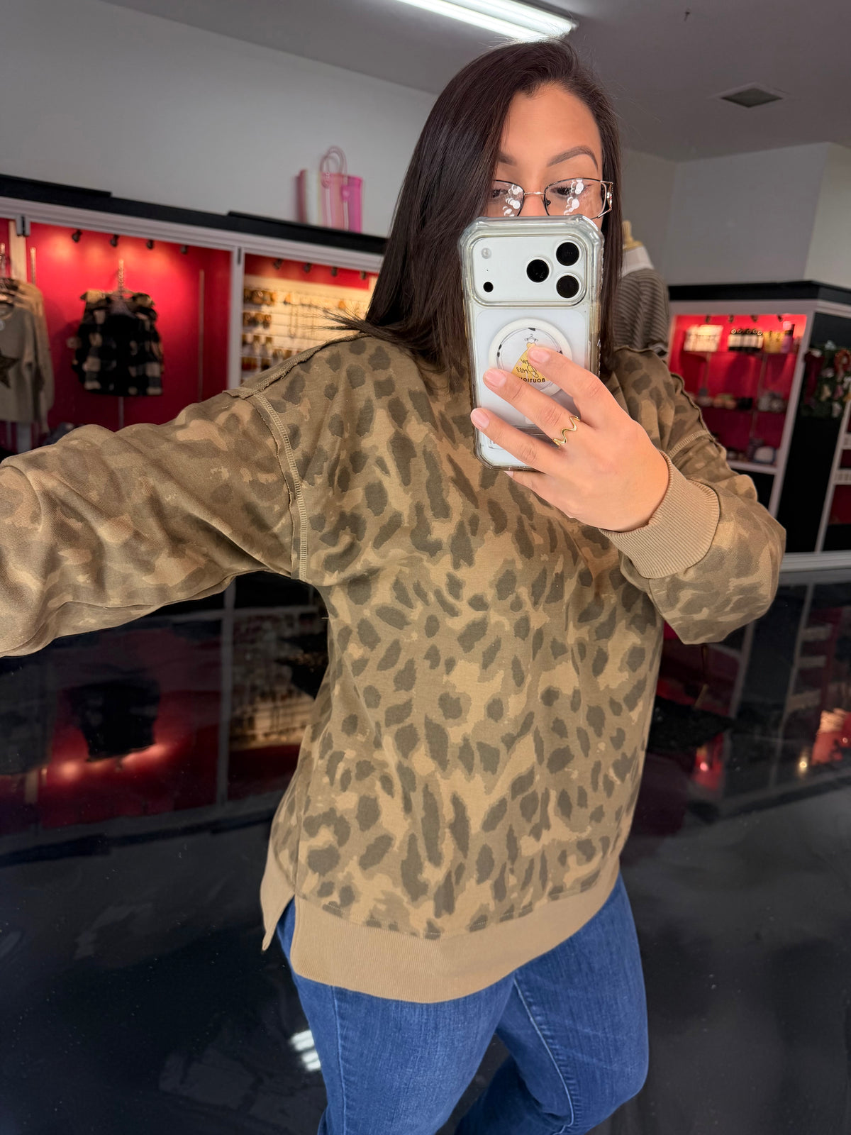 Mocha Abstract Spot Crewneck