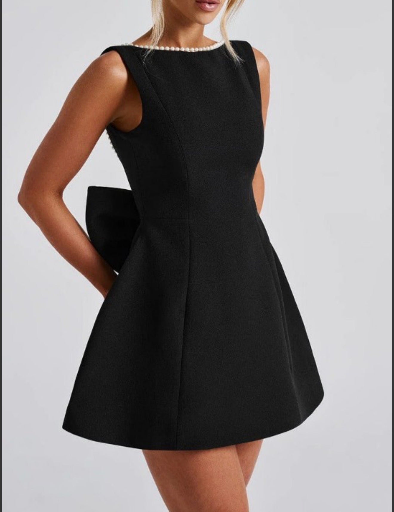 Bow-Back Mini Pearl Party Dress