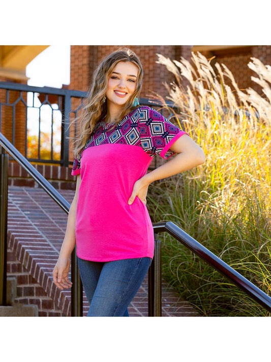 Color Block Geometric Print Top