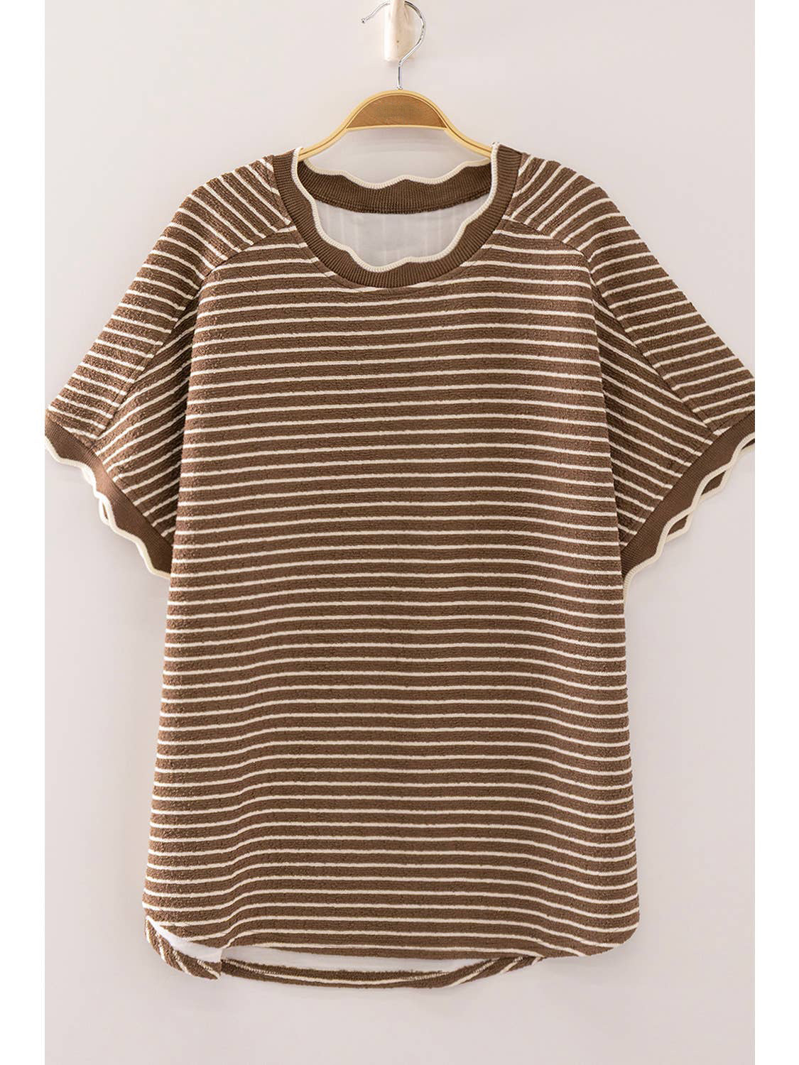 Scallop Trim Stripe Knit Top