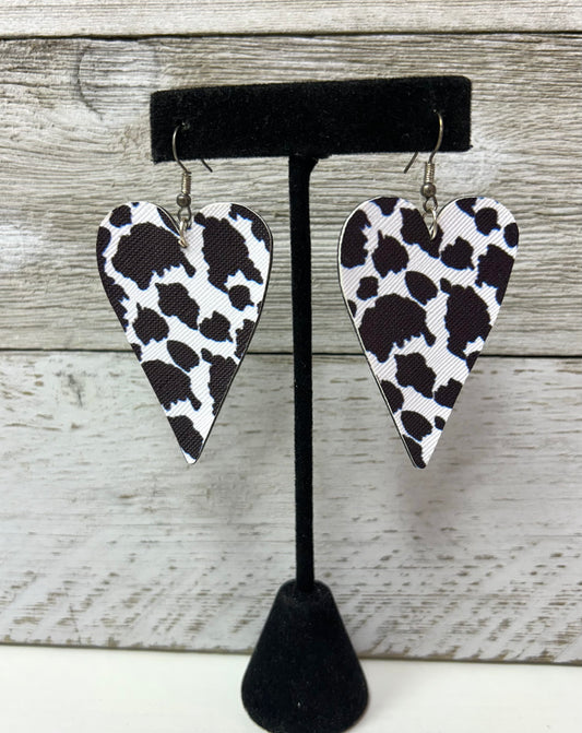 Cow Print Heart Earrings