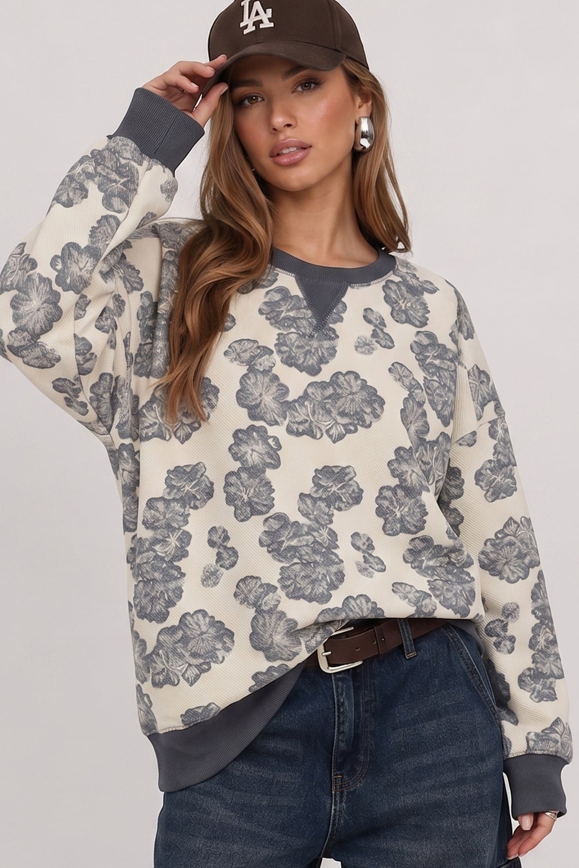 Denim Floral Crewneck