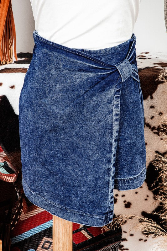 Asymmetric Wrapped Denim Skort