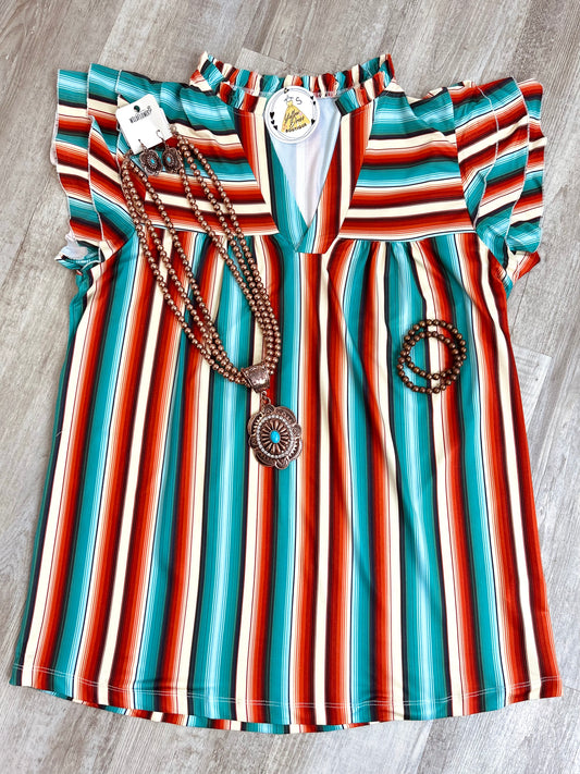 Serape Ruffle Sleeve Top