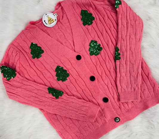 Sequin Christmas Trees Cardigan