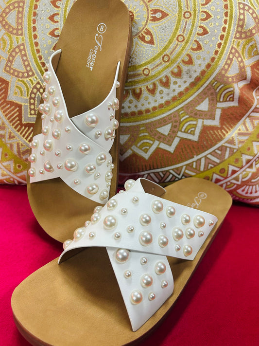 White Pearl Cross Strap Sandal