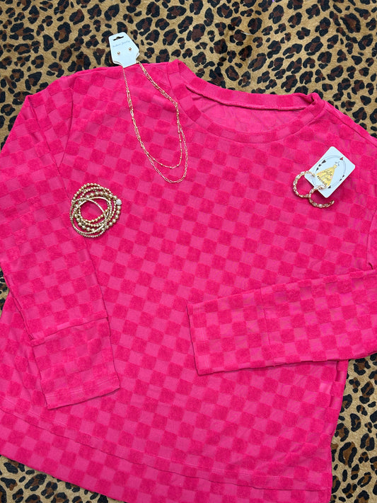 Pink Checkered Long Sleeve