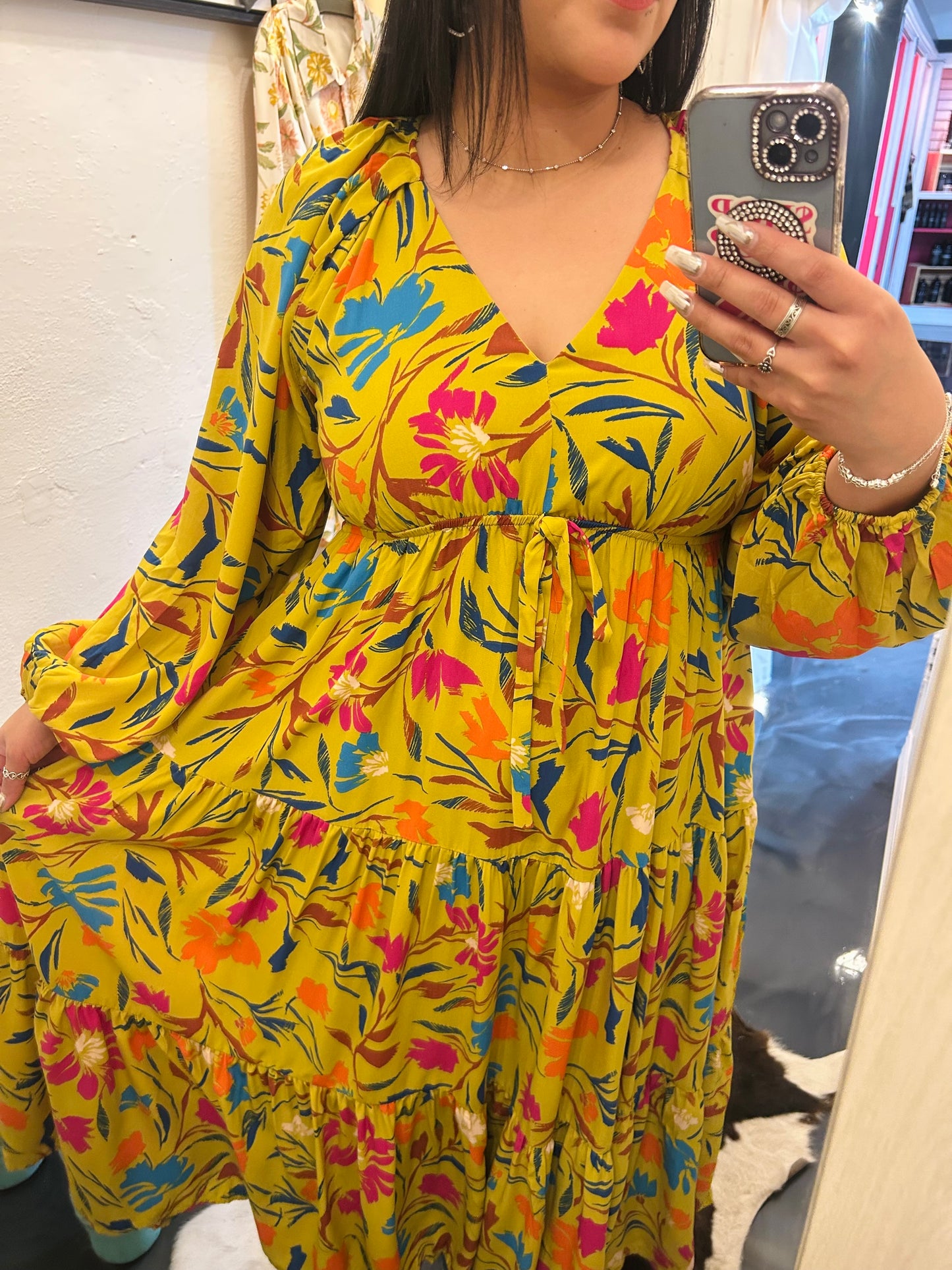 Dusty Lime Tiered Midi Dress