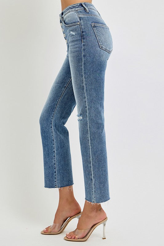 Risen HR Crop Straight Button Fly Jeans