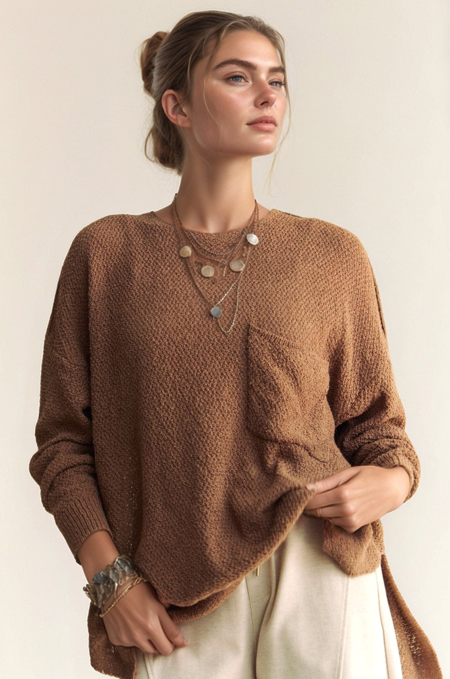 Textured Mocha Sweater Top