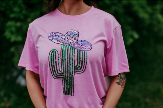 Saguaro Sequin Pink Tee