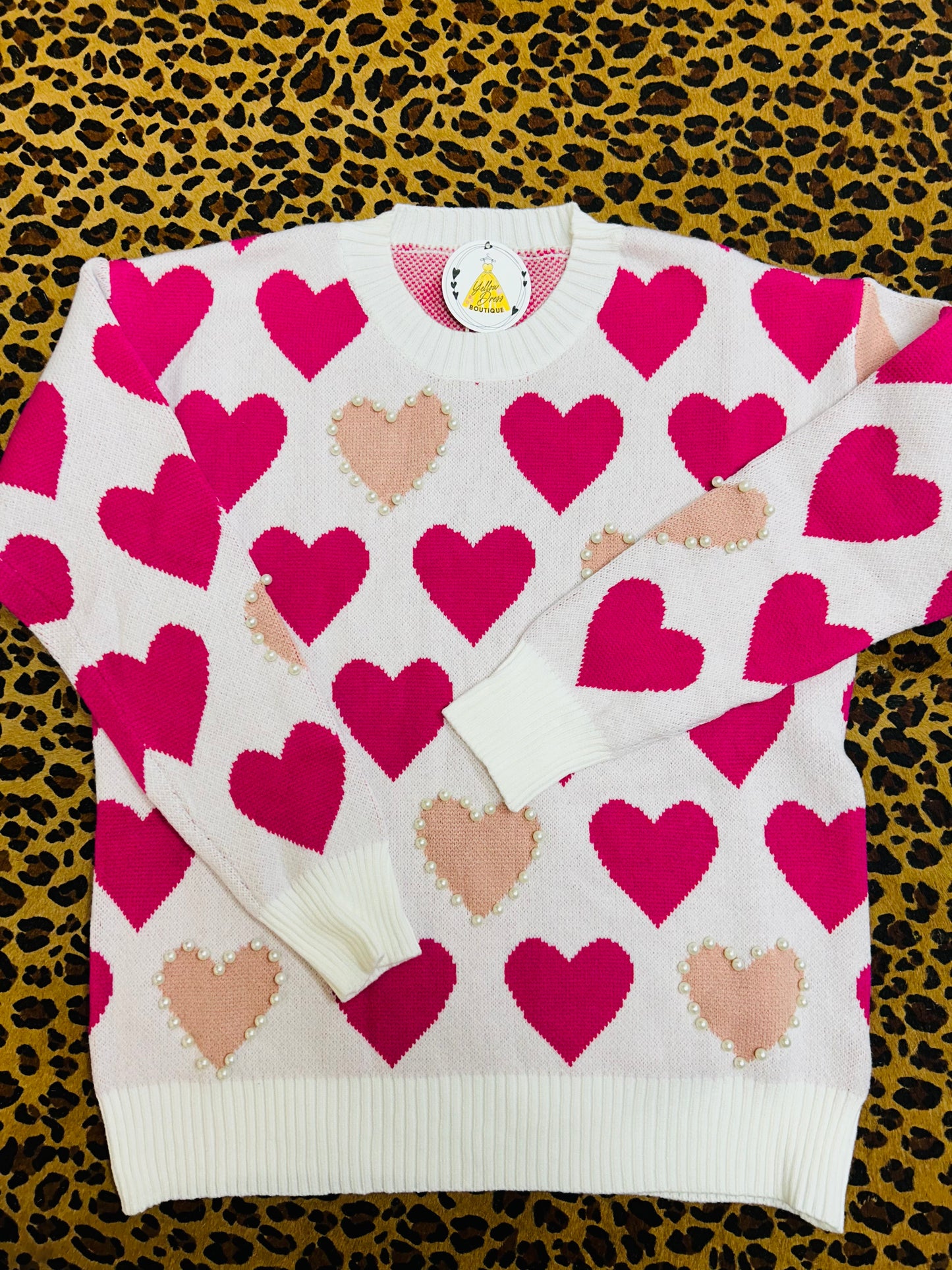 Heart Print Pearl Sweater