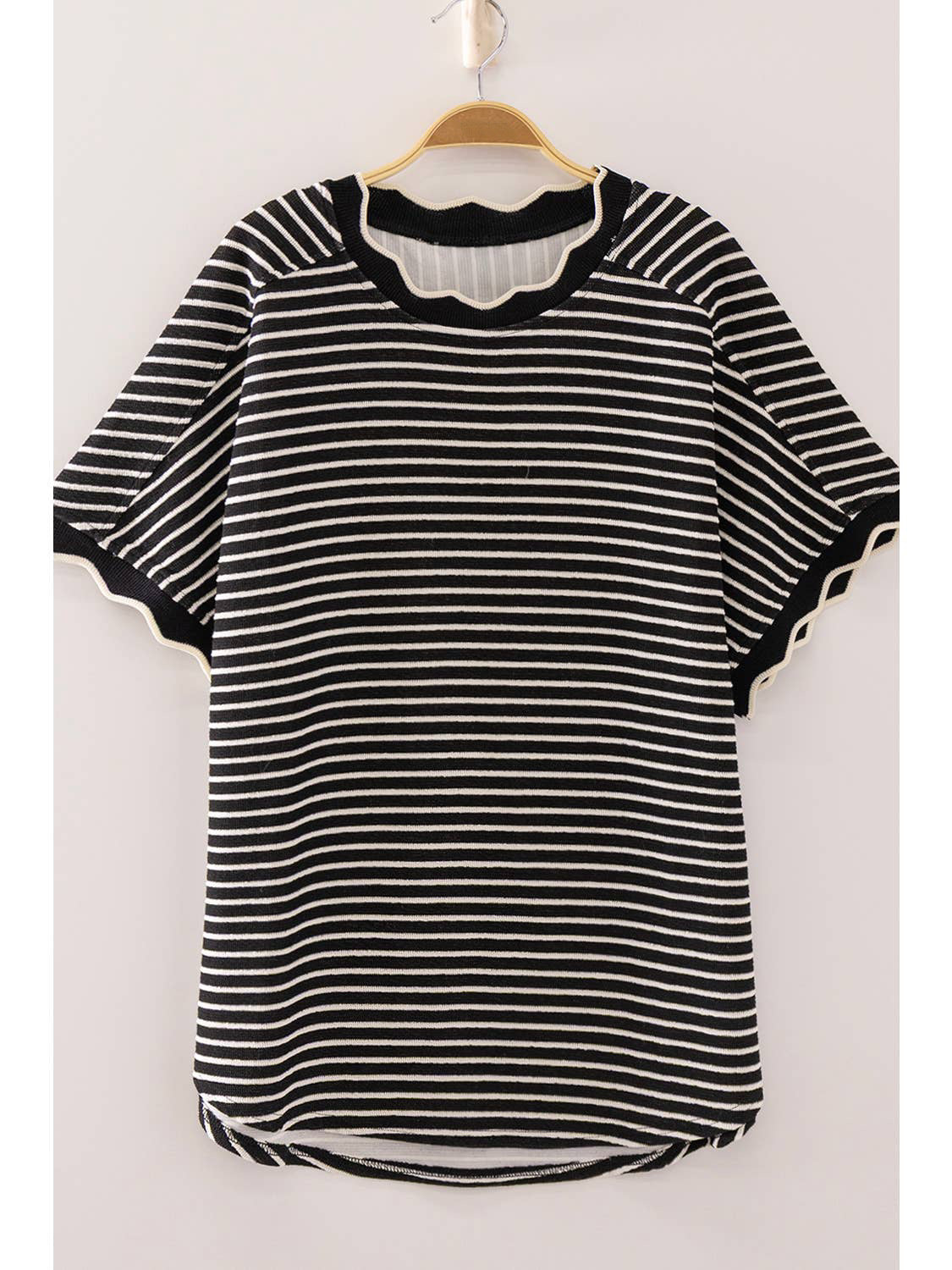 Scallop Trim Stripe Knit Top
