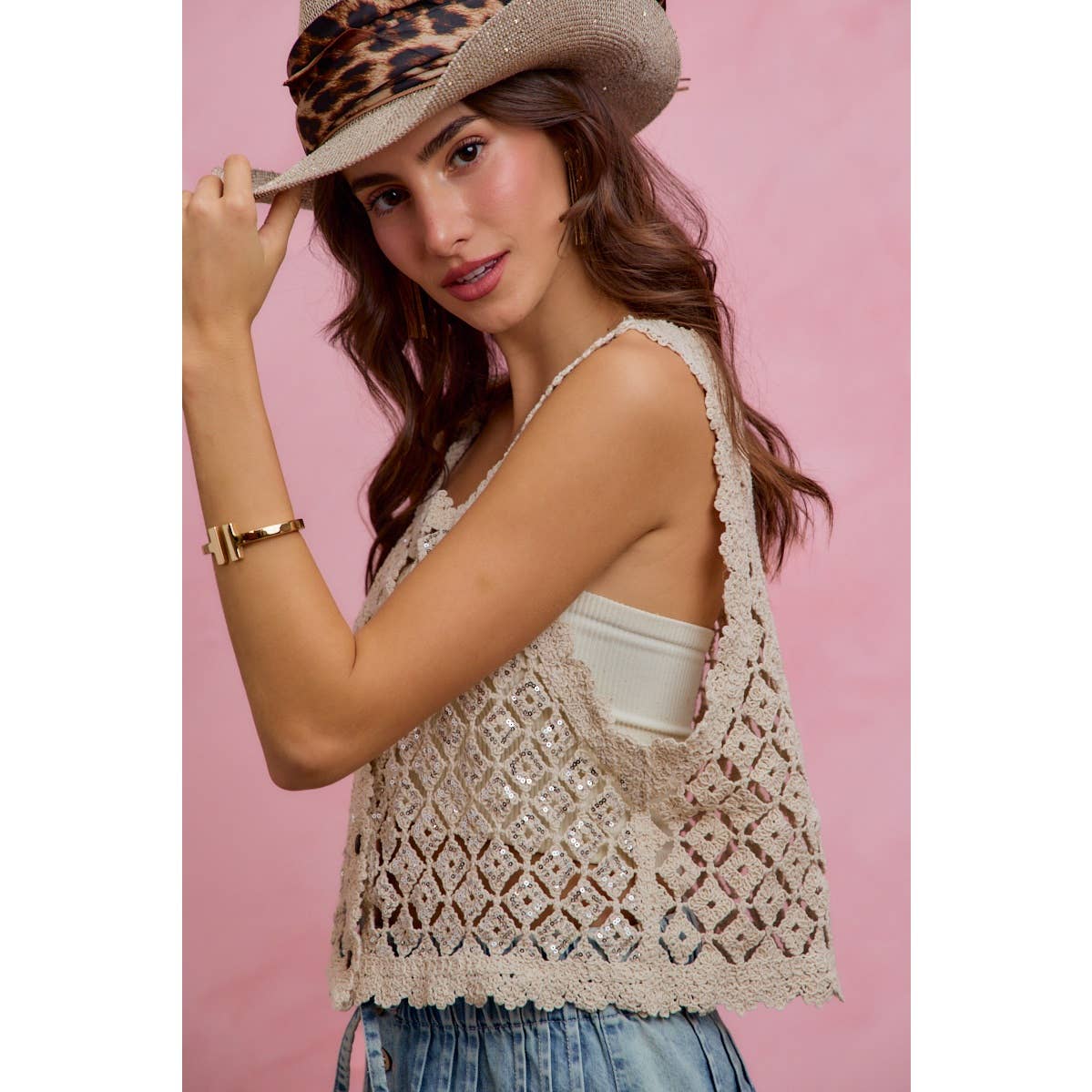 Sequins Crochet Lace Vest Top