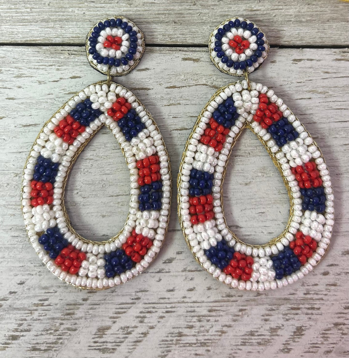 Seed Bead Earrings Patriotic Oval